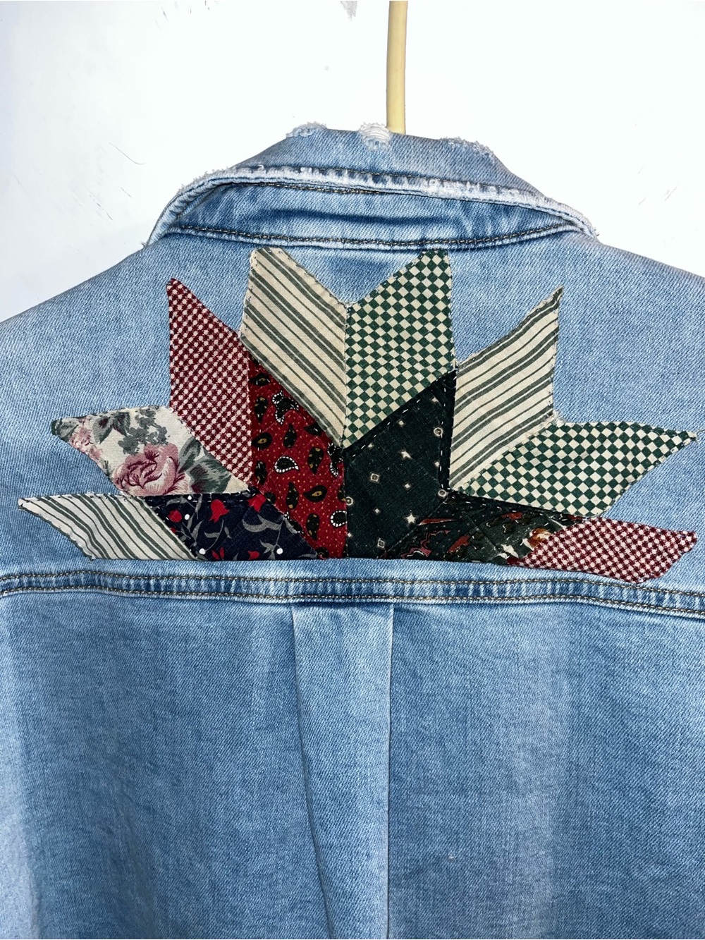 distressed grandma core eclectic cottage core Patchwork Light Blue Denim Jacket